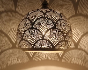 Handmade Brass Pendant Light Fixture, Moroccan Hand-Pierced Ceiling Lamp, Warm Ambient Boho Decor, Adjustable Chain