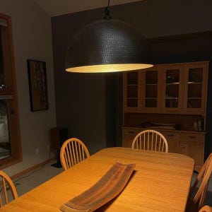 Modern Black Brass Dome Pendant Light, Hammered Brass Pendant Lamp - Black Dome Ceiling Light image 4