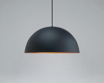 Black Brass Dome Pendant Lamp - Moroccan Antique and Modern Brass Dome Ligh - Black Outside - Gold Inside