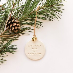 Personalised Family Christmas Bauble Clay Christmas Tree Decoration with Bells White Christmas Ornament image 3