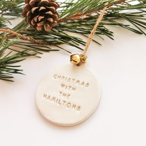Personalised Family Christmas Bauble Clay Christmas Tree Decoration with Bells White Christmas Ornament image 4