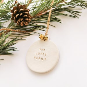 Personalised Family Christmas Bauble Clay Christmas Tree Decoration with Bells White Christmas Ornament image 2