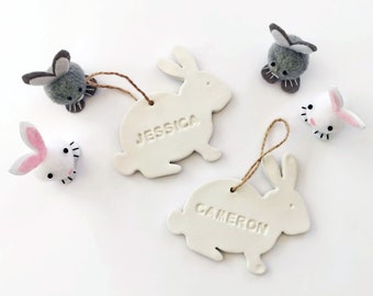 Personalised Easter Bunny Gift - Clay Easter Decoration - Easter Egg Hunt Prize