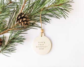 Baby's First Christmas Bauble 2024 - Minimalist Christmas Tree Bauble - White Clay Ornament