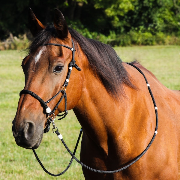 Ready to ship! Handmade rope horse sidepull bitless bridle hackamore