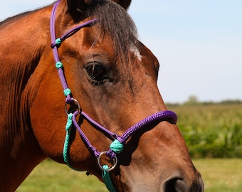 Ready to ship! Handmade rope horse sidepull bitless bridle hackamore