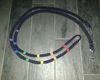 Hand braided rainbow lesson reins
