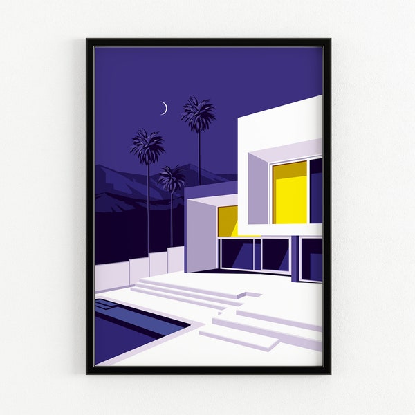 Poster Print Palm Springs, décor mural de Californie, art mural de la côte ouest, imprimé Boho, architecture moderne du milieu du siècle, affiche Pop art