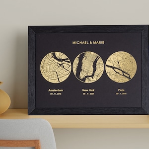 Gepersonaliseerde A4-print met meerdere kaarten in metaalfolie met meerdere posities. Gepersonaliseerde print in koper-, goud- en zilverfolie
