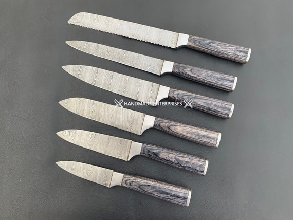 Damascus Steel Knife Set: 6 Pieces