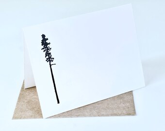 Minimalist Stationery Set of 10, A Simple Modern Note Card, Charming Tree Notecard, Hand Stamped Extra Heavy Cardstock, Nature Lover Gift