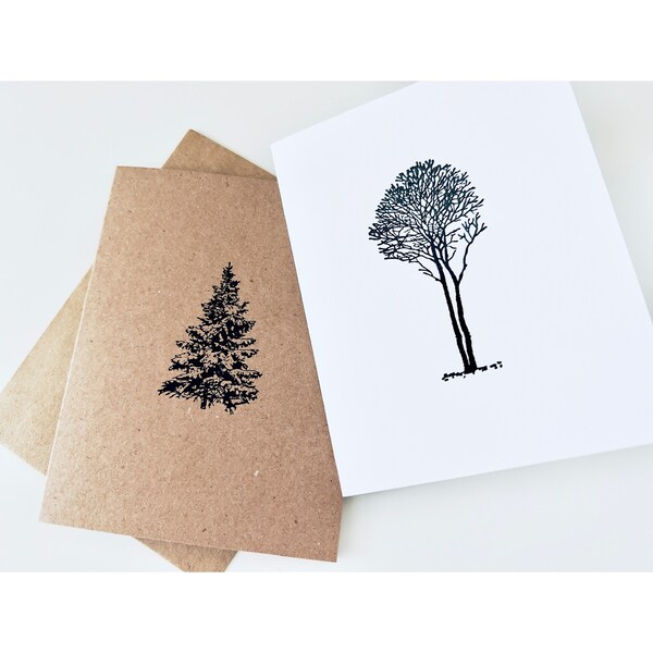 Classic Trees Note Card Set, All Occasion Fall Tree Stationery, Minimalist Stationery Set, Winter Tree Notecard, Extra Heavy Cardstock