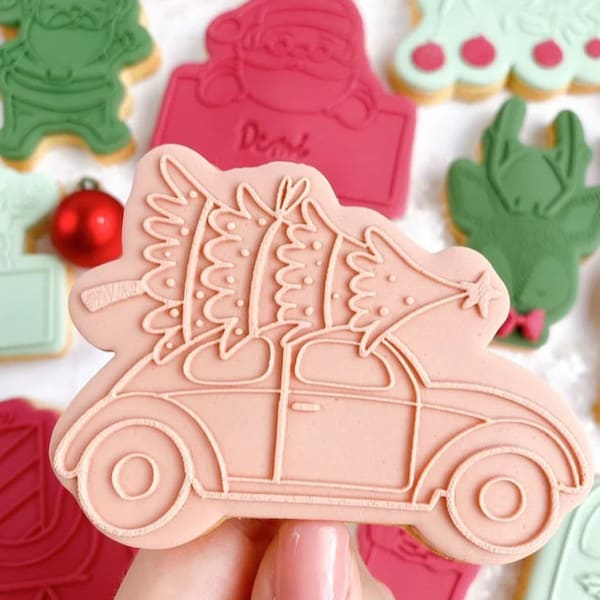 Tampon à biscuits Voiture et arbre de Noël + emporte-pièce cookie cutter