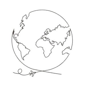 Planet of Earth Silhouette One Line Machine Embroidery Design, Continuous Line Globe with Airplane Embroidery Files 6 size  INSTANT DOWNLOAD