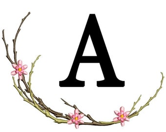 Cherry Blossom Branch Embroidery Design, Floral Wreath Embroidery Machine File, Minimalist Flower Frame
