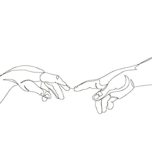 Michelangelo Adam and God Hands Silhouette One Line Linear Style Machine Embroidery Design | 7 Sizes | INSTANT DOWNLOAD