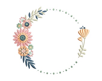 Flowers Frame Machine Embroidery Design, Plant Wreath Embroidery Pattern 5 size - INSTANT DOWNLOAD