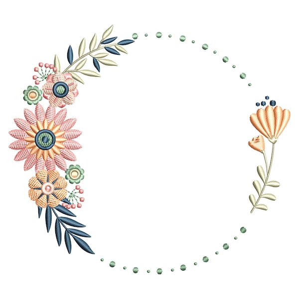 Flowers Frame Machine Embroidery Design, Plant Wreath Embroidery Pattern 5 size - INSTANT DOWNLOAD