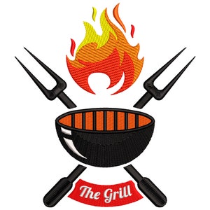 Barbecue Machine Embroidery Design, BBQ Embroidery Pattern, Grill Chef Embroidery Files, 5 sizes  - INSTANT DOWNLOAD