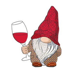 Wine Gnome Machine Embroidery Design 5 size - INSTANT DOWNLOAD