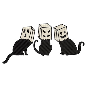 Halloween Cat Machine Embroidery Design | Spooky Cats with Paper Bag Masks Embroidery Pattern | Mischief Cats | 5 size - INSTANT DOWNLOAD