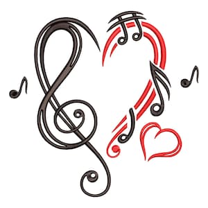 Music Heart Notes Embroidery Design, Music Notes Embroidery Pattern Digital, 6 size  - INSTANT DOWNLOAD