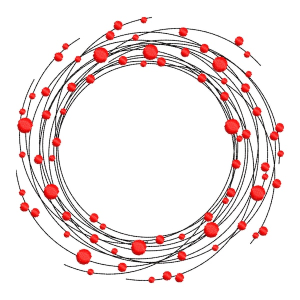 Christmas Red Berry Wreath Machine Embroidery Design, Monogram Frame Embroidery Pattern, 3 sizes - INSTANT DOWNLOAD