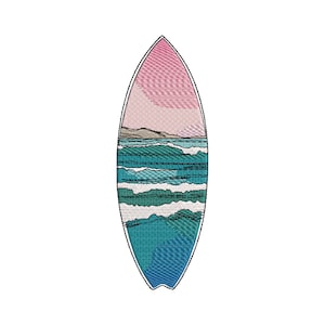 Surfboard Beach Machine Embroidery Design, Ocean Wave Surfboard Embroidery Pattern, Surfing Under the Sun File, 5 Sizes - Instant Download
