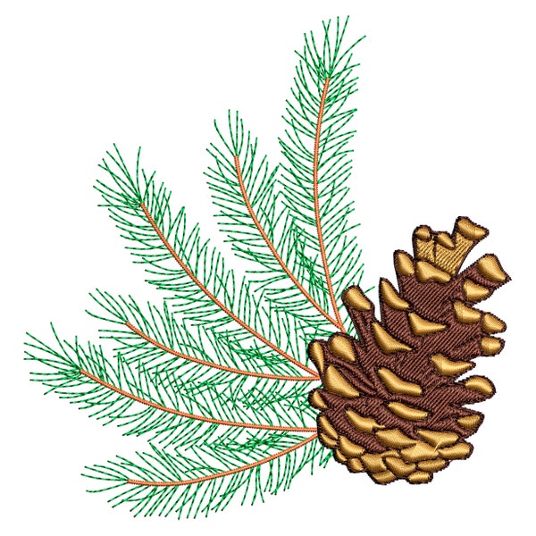 Christmas Pinecone Cone Spruce Branch Machine Embroidery Design, 3 sizes  - INSTANT DOWNLOAD