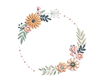 Flowers Frame Machine Embroidery Design, Plant Wreath Embroidery Pattern 5 size - INSTANT DOWNLOAD