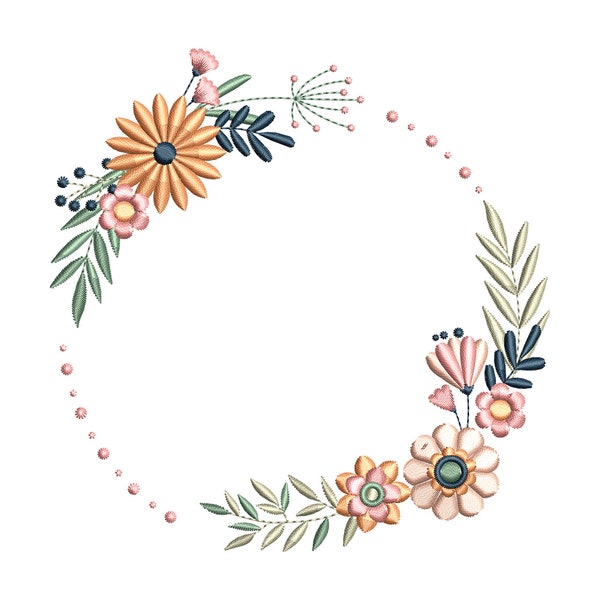 Flowers Frame Machine Embroidery Design, Plant Wreath Embroidery Pattern 5 size - INSTANT DOWNLOAD