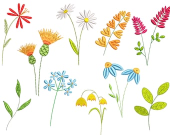 Stickmuster-Set mit Wildblumenmotiven, Botanisches Wiesenblumenmuster-Bundle