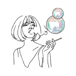 Motif de broderie « Femme qui fume », style minimaliste, fichier de broderie machine