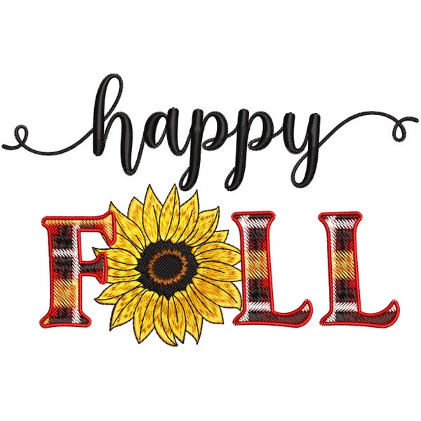 Disegno per ricamo a macchina con girasole autunnale, modello di parola autunnale