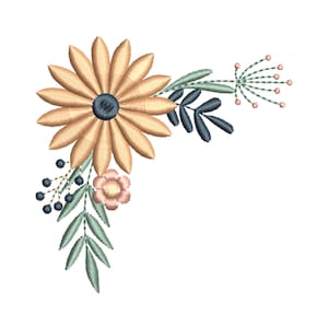 Floral Corner Machine Embroidery Design: Wildflower File (6 Sizes - Instant Download)