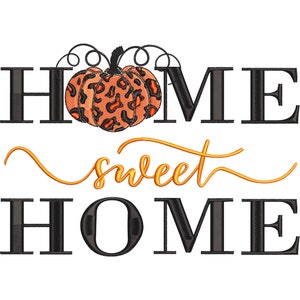 Home Sweet Home Pumpkin Embroidery Design, Fall Pumpkin Machine Embroidery files, Rustic Leopard Pumpkin Pattern, 5 size - INSTANT DOWNLOAD