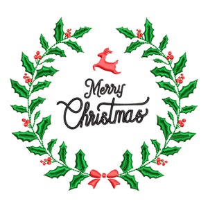 Christmas Wreath Machine Embroidery Design, Festive Merry Christmas Embroidery Pattern, 4 sizes - INSTANT DOWNLOAD