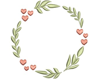 Heart Leaf Wreath Embroidery Design, Laurel Monogram Frame, Valentine Machine Embroidery File , Instant Download