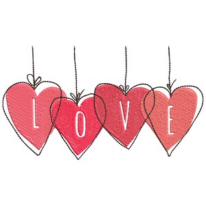 Diseño de bordado de amor, corazones colgantes, 3 tamaños