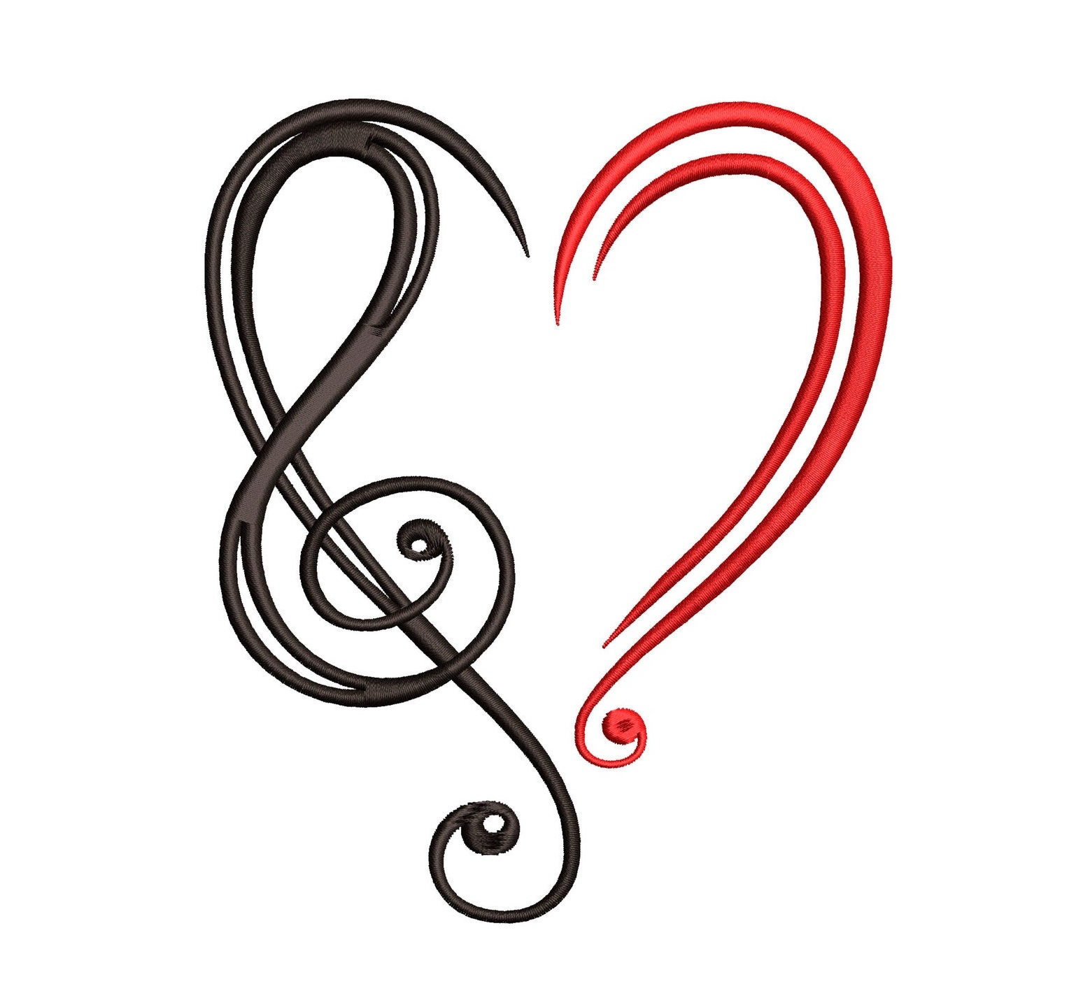 Music Heart Notes Embroidery Design 6 size  - INSTANT DOWNLOAD