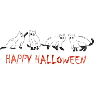 Halloween Cat Ghosts Embroidery Design: Spooky Machine Embroidery (Instant Download)