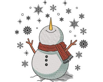 Snowman Embroidery Design, Snowflakes and Scarf
