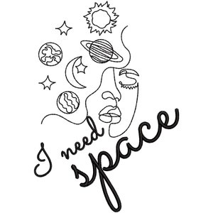 I Need Space Machine Embroidery Design, Head With Planets Embroidery Pattern 5 size  - INSTANT DOWNLOAD