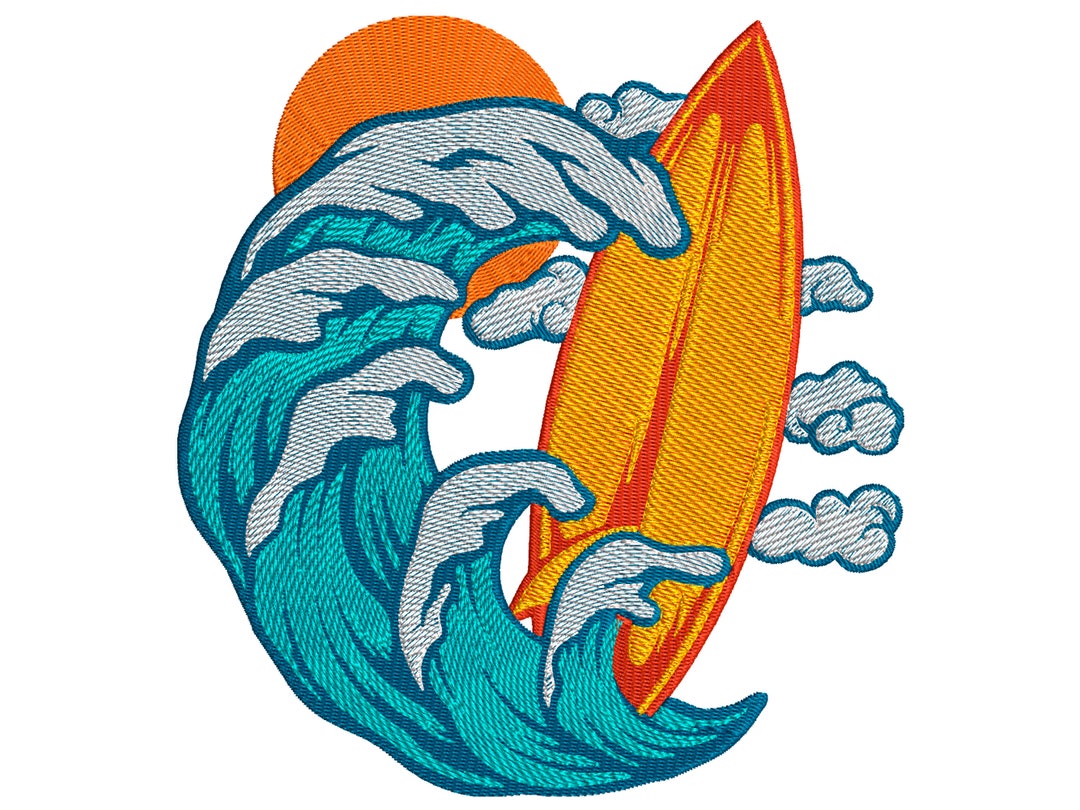 Surfboard Waves Machine Embroidery Design Waves Embroidery - Etsy