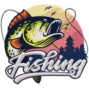 Fishing Machine Embroidery Design 5 size  - INSTANT DOWNLOAD