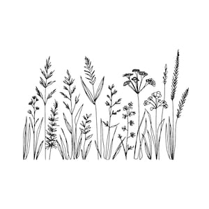 Wildflowers Line Art Embroidery Design, Wild Grasses & Botanical Embroidery Pattern, Meadow Embroidery Files, 5 size - INSTANT DOWNLOAD