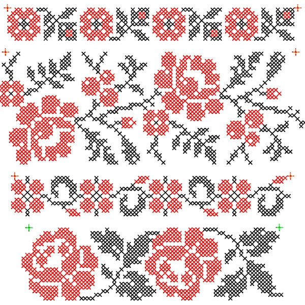 Ukrainian Folk Machine Embroidery Design, Rose Cross Stitch Simulated Embroidery Pattern - INSTANT DOWNLOAD