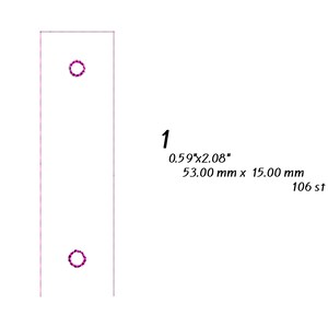 以下が含まれることがあります： ピンクの円が2つある白い長方形のカード。カードのサイズは0.59" x 2.08"または53.00 mm x 15.00 mm。カードのテキストは「1 0.59"x2.08" 53.00 mm x 15.00 mm 106 st」です