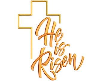 Er ist auferstandenes Kreuz Maschinenstickerei, Christian Ostern Zitat, 5 Größen, Instant Download