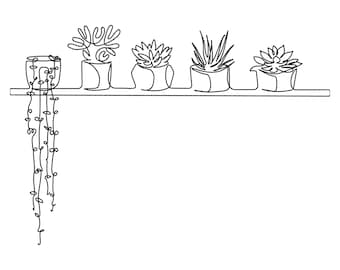 Succulent Line Art Machine Embroidery Design - Potted Plants - 5 Sizes - Instant Download